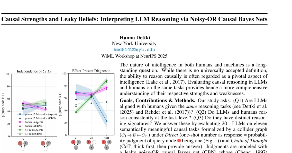 Causal Strengths and Leaky Beliefs: Interpreting LLM Reasoning via Noisy-OR Causal Bayes Nets