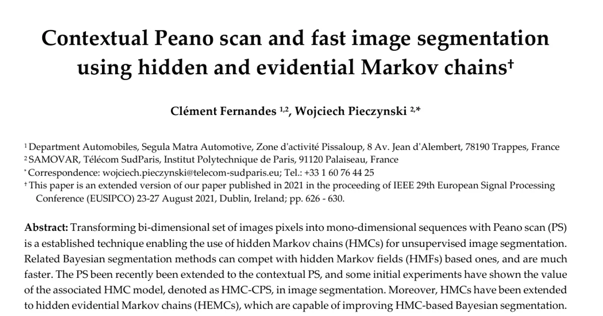 Contextual Peano Scan and Fast Image Segmentation Using Hidden and Evidential Markov Chains