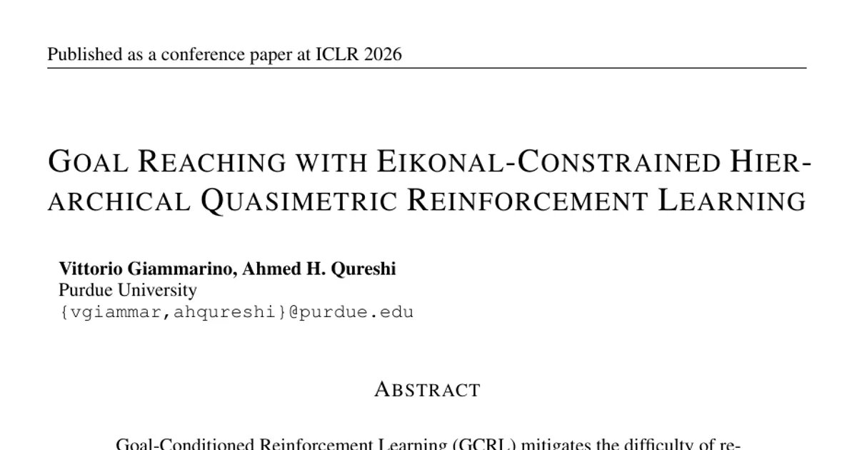 Goal Reaching with Eikonal-Constrained Hierarchical Quasimetric Reinforcement Learning