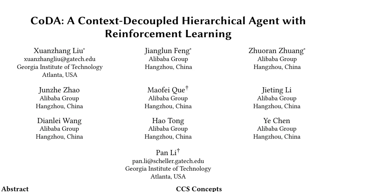 CoDA: A Context-Decoupled Hierarchical Agent with Reinforcement Learning