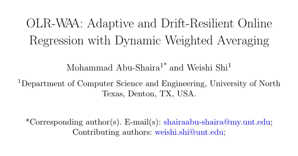 OLR-WAA: Adaptive and Drift-Resilient Online Regression with Dynamic Weighted Averaging