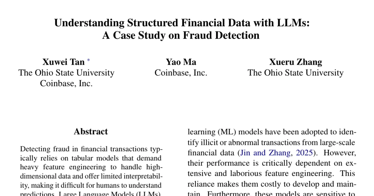 Understanding Structured Financial Data with LLMs: A Case Study on Fraud Detection