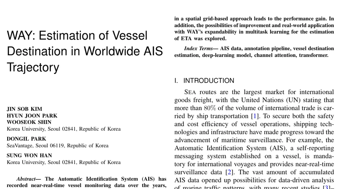 WAY: Estimation of Vessel Destination in Worldwide AIS Trajectory
