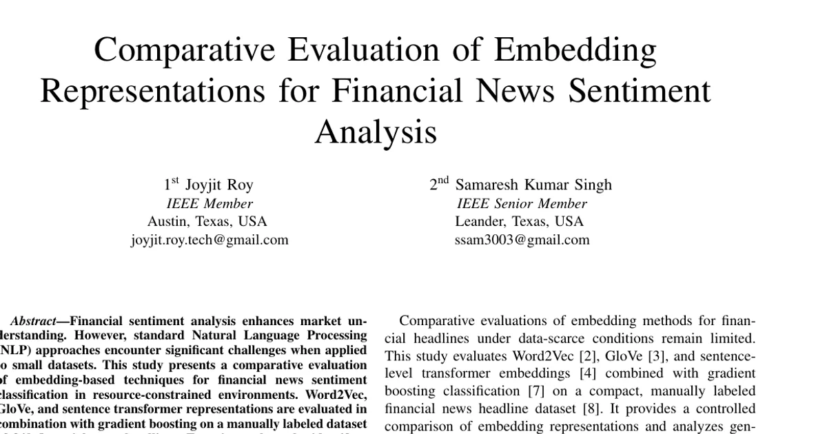 Comparative Evaluation of Embedding Representations for Financial News Sentiment Analysis