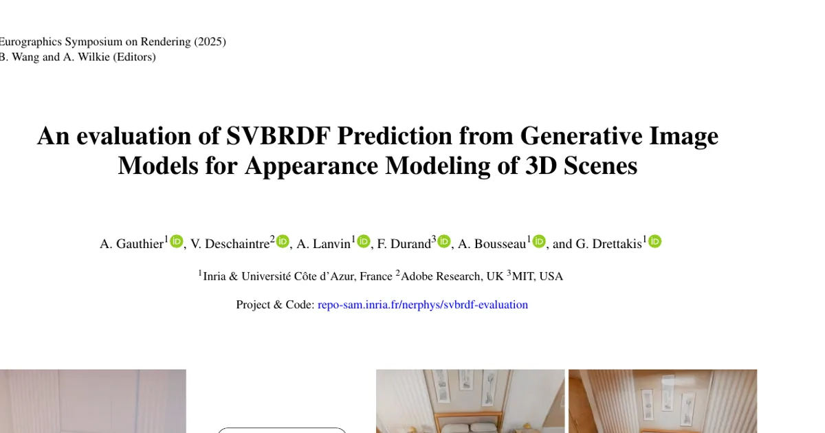 An evaluation of SVBRDF Prediction from Generative Image Models for Appearance Modeling of 3D Scenes