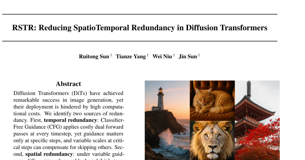 RSTR: Reducing SpatioTemporal Redundancy in Diffusion Transformers