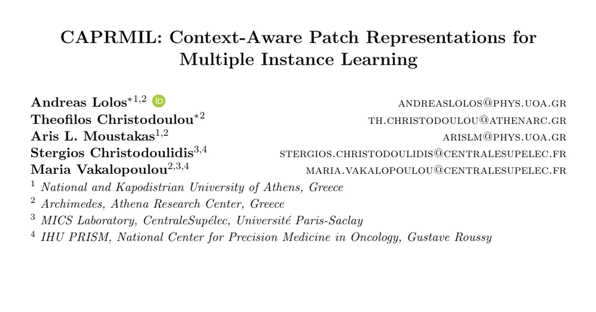 CAPRMIL: Context-Aware Patch Representations for Multiple Instance Learning