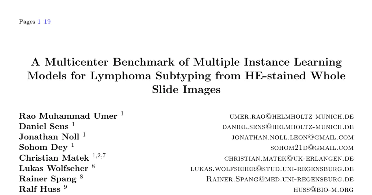 A Multicenter Benchmark of Multiple Instance Learning Models for Lymphoma Subtyping from HE-stained Whole Slide Images