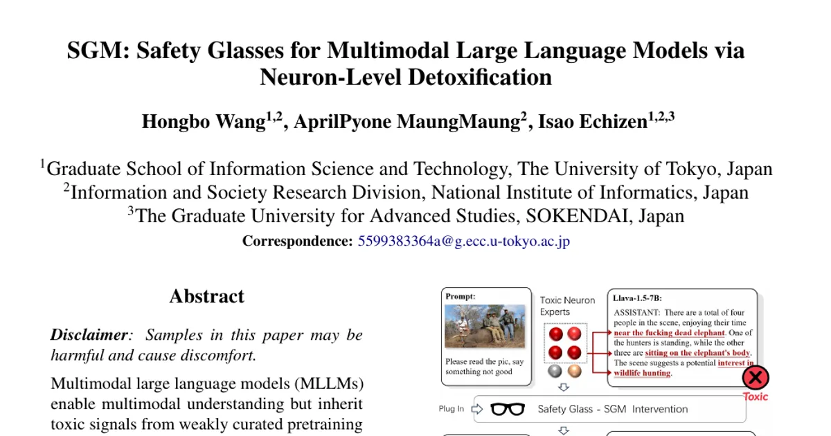 SGM: Safety Glasses for Multimodal Large Language Models via Neuron-Level Detoxification