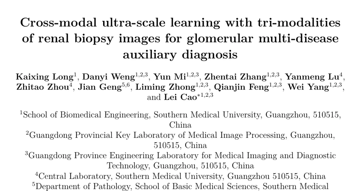 Cross-modal ultra-scale learning with tri-modalities of renal biopsy images for glomerular multi-disease auxiliary diagnosis