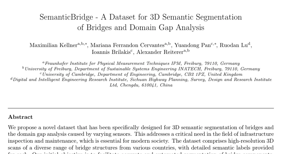 SemanticBridge - A Dataset for 3D Semantic Segmentation of Bridges and Domain Gap Analysis