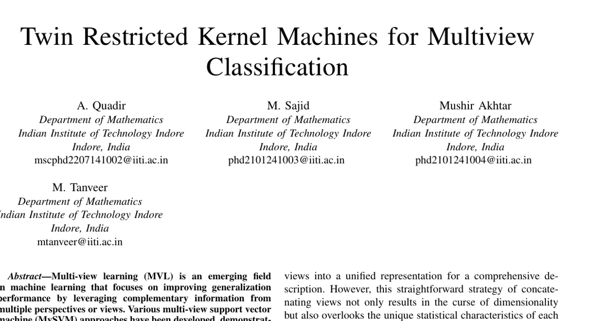 Twin Restricted Kernel Machines for Multiview Classification