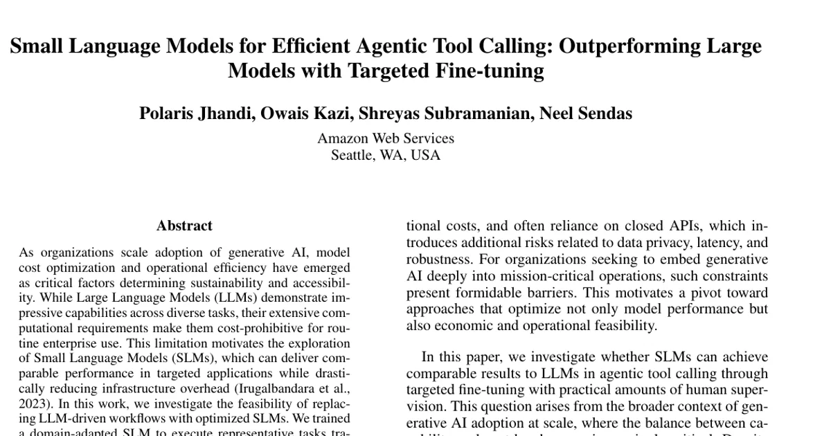 Small Language Models for Efficient Agentic Tool Calling: Outperforming Large Models with Targeted Fine-tuning