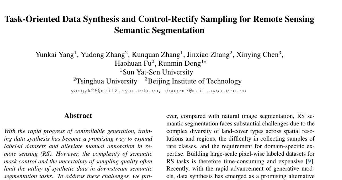 Task-Oriented Data Synthesis and Control-Rectify Sampling for Remote Sensing Semantic Segmentation