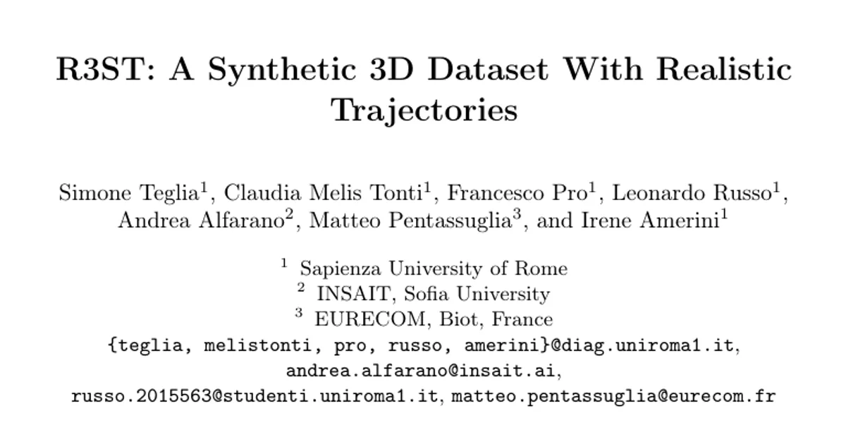 R3ST: A Synthetic 3D Dataset With Realistic Trajectories