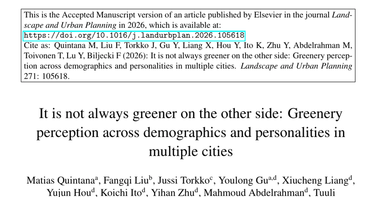 It is not always greener on the other side: Greenery perception across demographics and personalities in multiple cities