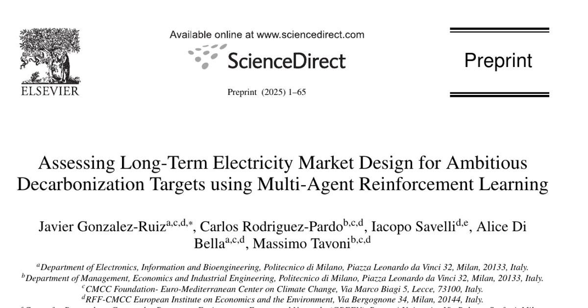 Assessing Long-Term Electricity Market Design for Ambitious Decarbonization Targets using Multi-Agent Reinforcement Learning