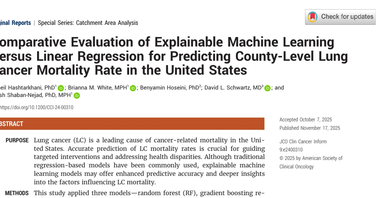 Comparative Evaluation of Explainable Machine Learning Versus Linear Regression for Predicting County-Level Lung Cancer Mortality Rate in the United States