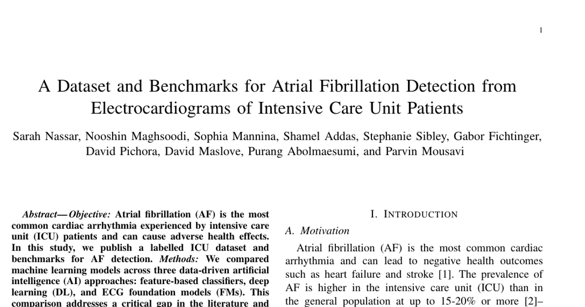 A Dataset and Benchmarks for Atrial Fibrillation Detection from Electrocardiograms of Intensive Care Unit Patients