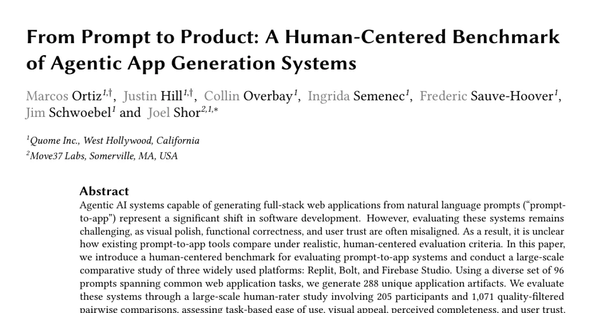 From Prompt to Product: A Human-Centered Benchmark of Agentic App Generation Systems