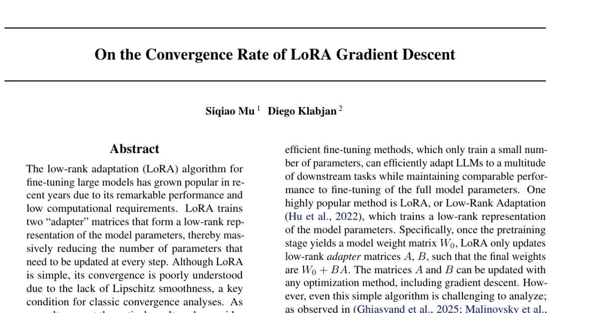 On the Convergence Rate of LoRA Gradient Descent