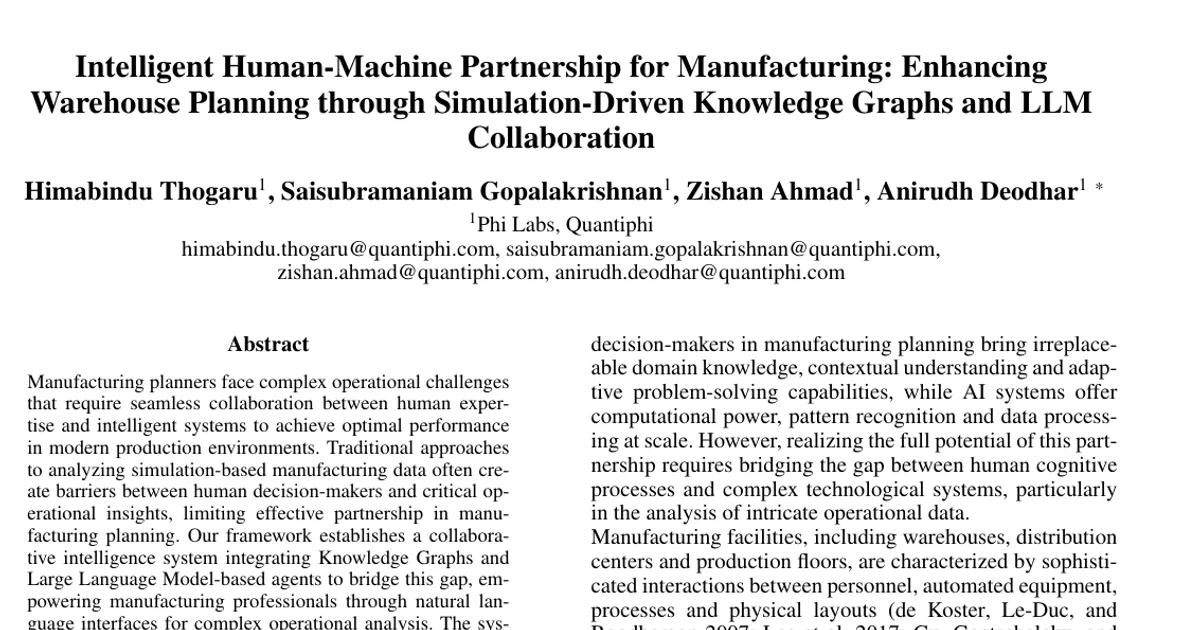 Intelligent Human-Machine Partnership for Manufacturing: Enhancing Warehouse Planning through Simulation-Driven Knowledge Graphs and LLM Collaboration