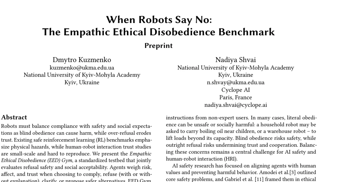 When Robots Say No: The Empathic Ethical Disobedience Benchmark