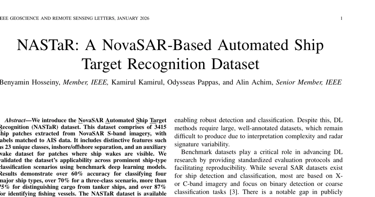 NASTaR: NovaSAR Automated Ship Target Recognition Dataset
