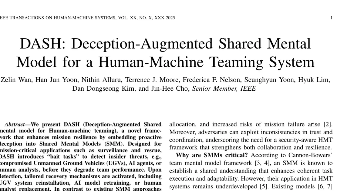 DASH: Deception-Augmented Shared Mental Model for a Human-Machine Teaming System