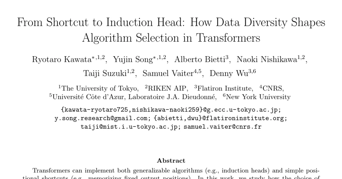 From Shortcut to Induction Head: How Data Diversity Shapes Algorithm Selection in Transformers