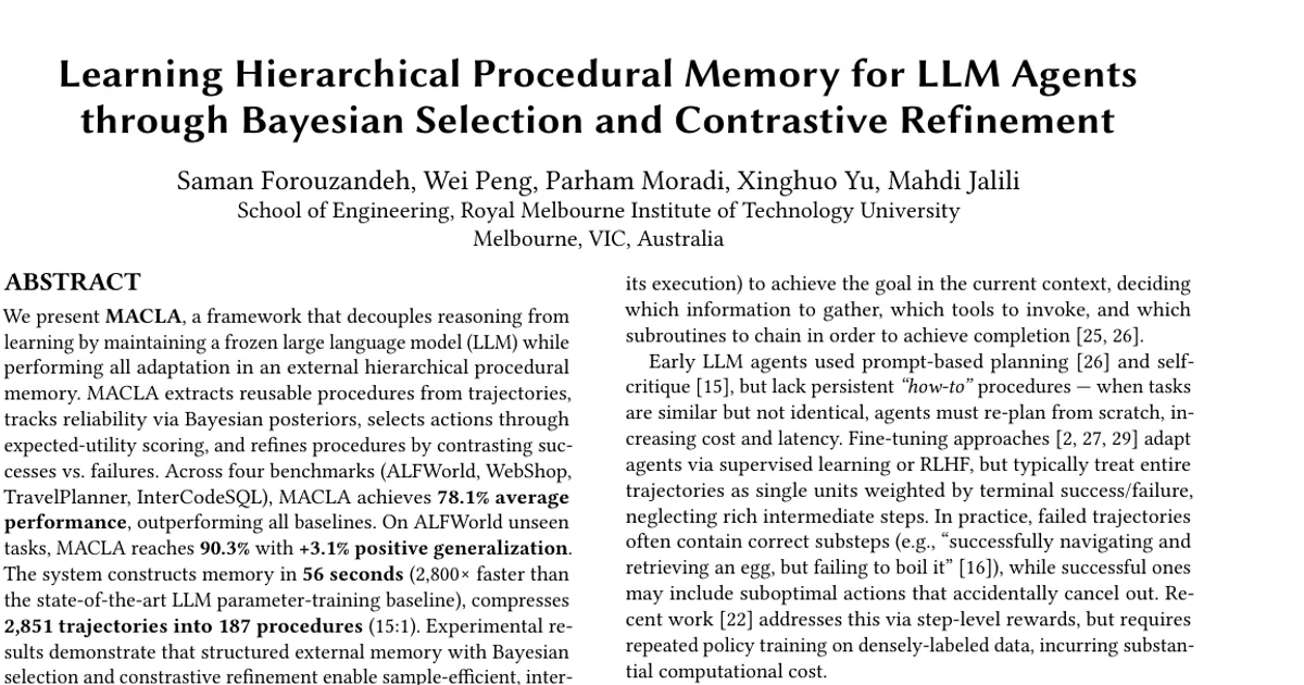 Learning Hierarchical Procedural Memory for LLM Agents through Bayesian Selection and Contrastive Refinement