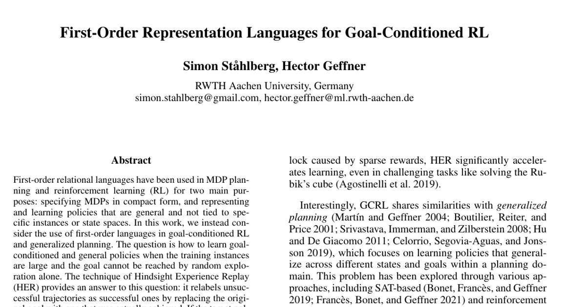 First-Order Representation Languages for Goal-Conditioned RL