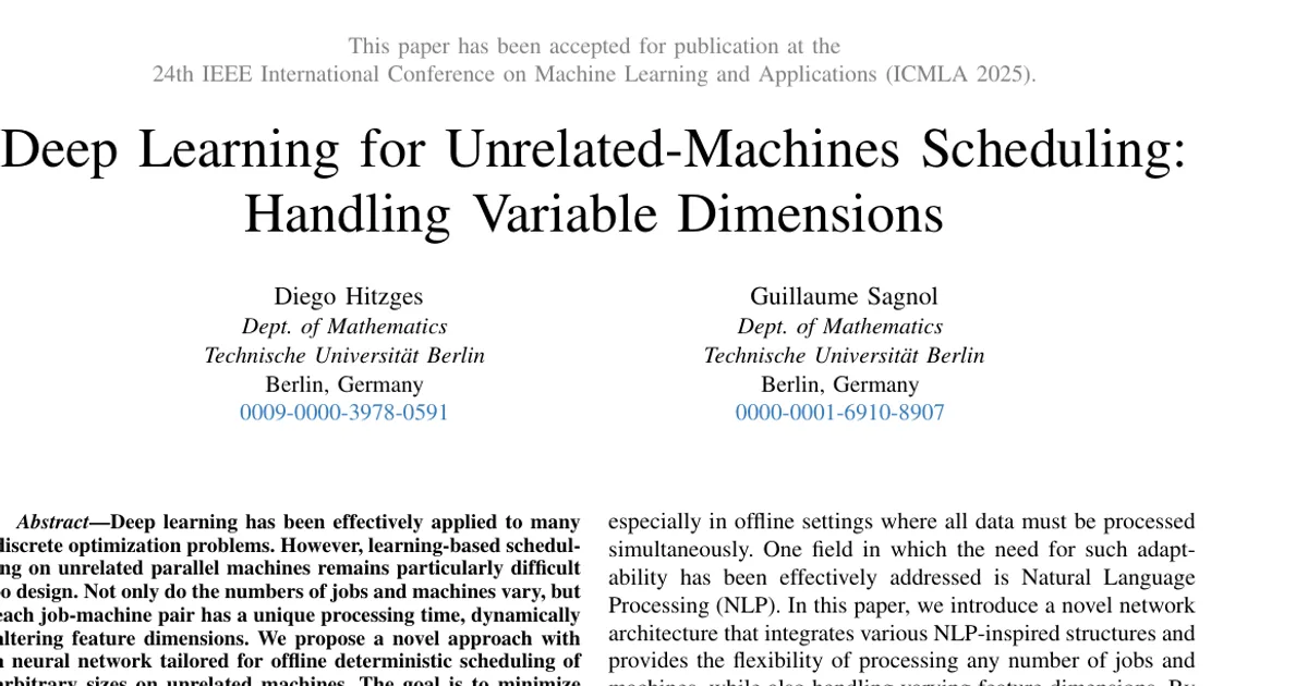 Deep Learning for Unrelated-Machines Scheduling: Handling Variable Dimensions