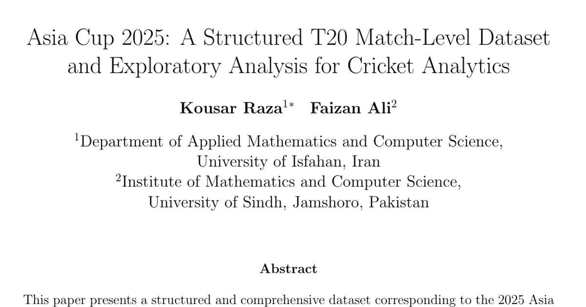 Asia Cup 2025: A Structured T20 Match-Level Dataset and Exploratory Analysis for Cricket Analytics