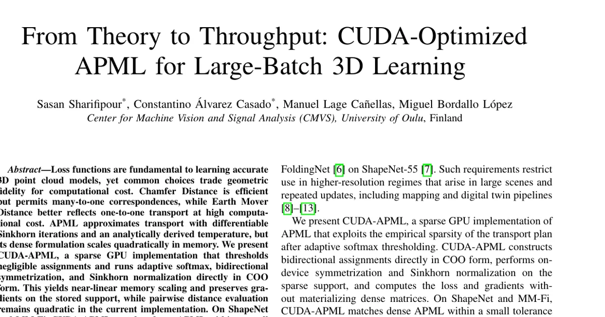 From Theory to Throughput: CUDA-Optimized APML for Large-Batch 3D Learning