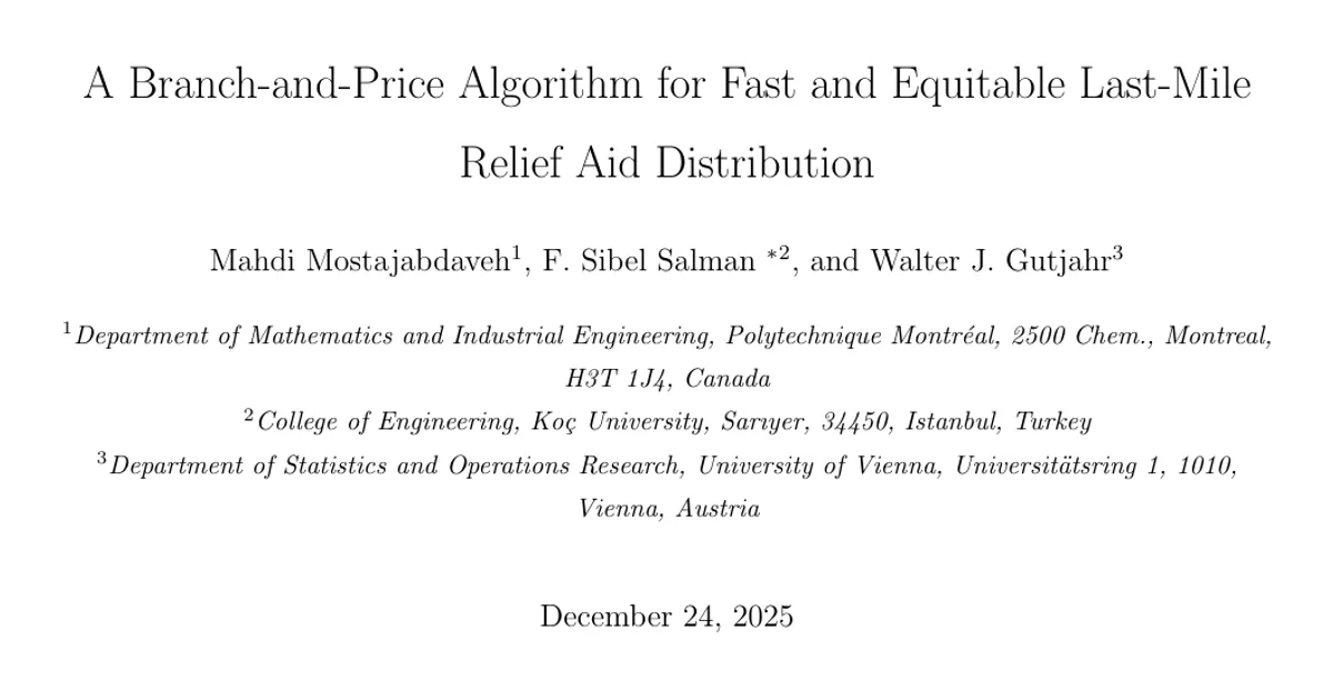 A Branch-and-Price Algorithm for Fast and Equitable Last-Mile Relief Aid Distribution