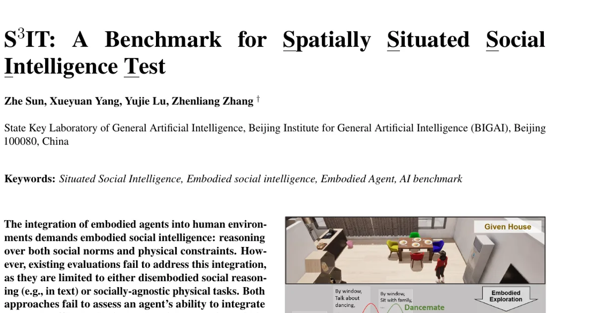 S$^3$IT: A Benchmark for Spatially Situated Social Intelligence Test