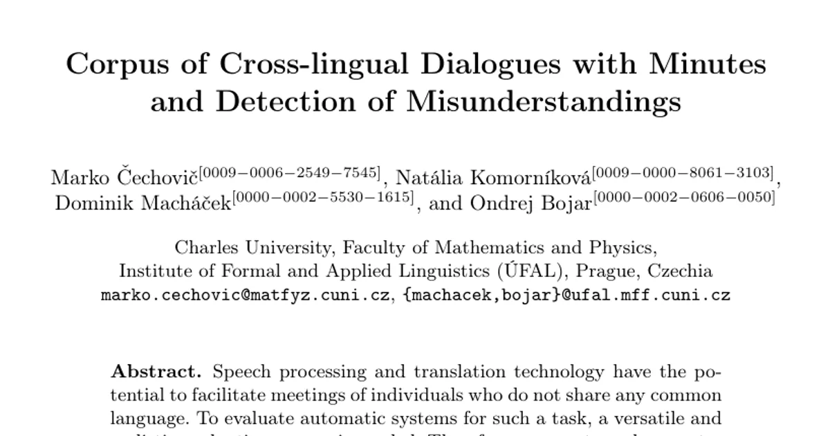 Corpus of Cross-lingual Dialogues with Minutes and Detection of Misunderstandings