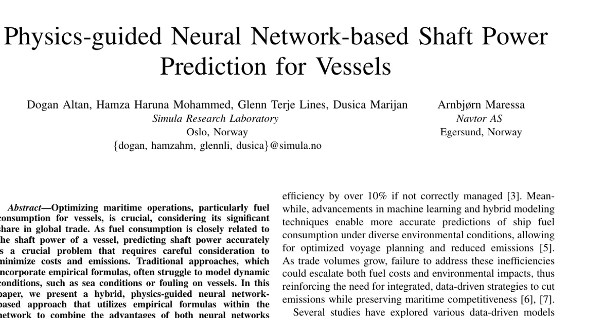 Physics-guided Neural Network-based Shaft Power Prediction for Vessels