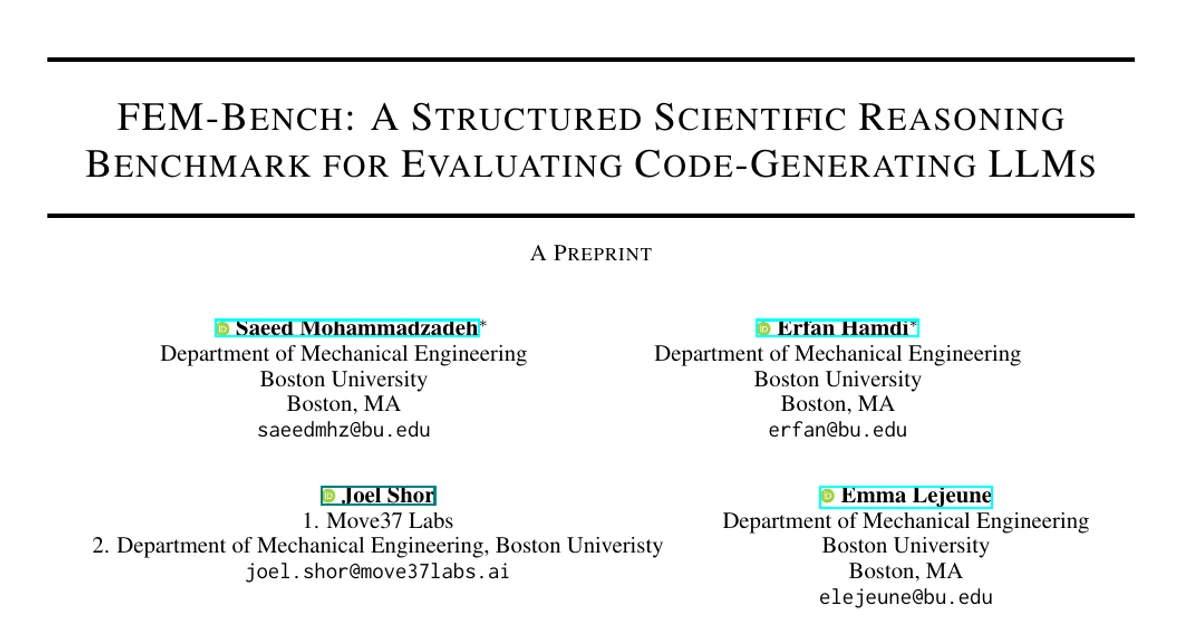 FEM-Bench: A Structured Scientific Reasoning Benchmark for Evaluating Code-Generating LLMs