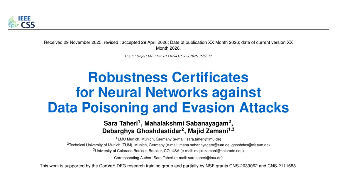 Robustness Certificates for Neural Networks Against Data Poisoning and Evasion Attacks