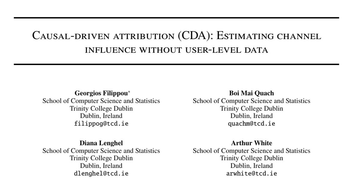 Causal-driven attribution (CDA): Estimating channel influence without user-level data