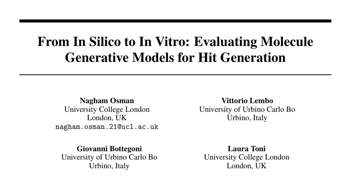 From In Silico to In Vitro: Evaluating Molecule Generative Models for Hit Generation