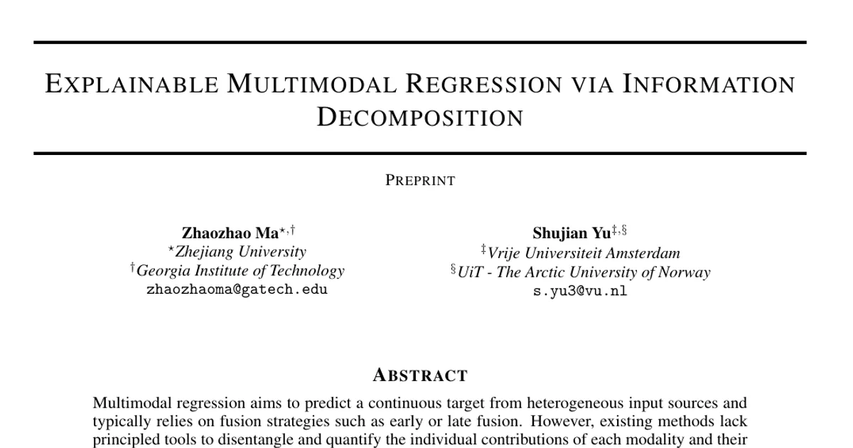 Explainable Multimodal Regression via Information Decomposition