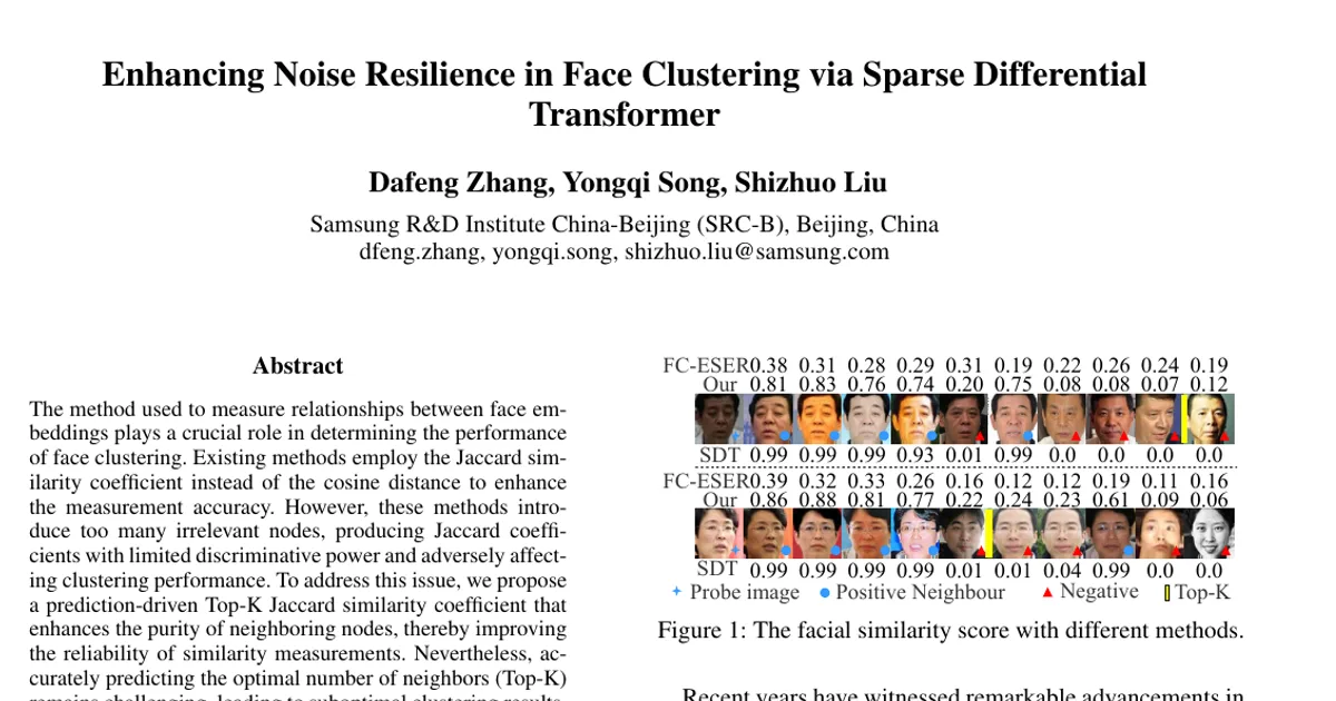 Enhancing Noise Resilience in Face Clustering via Sparse Differential Transformer