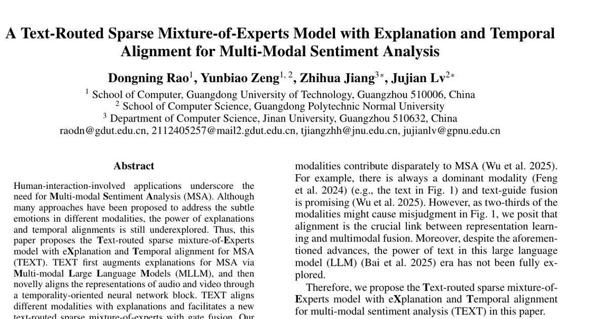 Text-Routed Sparse Mixture-of-Experts Model with Explanation and Temporal Alignment for Multi-Modal Sentiment Analysis
