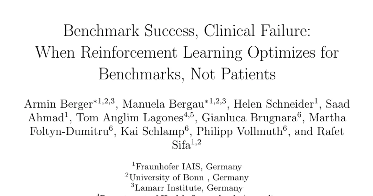 Benchmark Success, Clinical Failure: When Reinforcement Learning Optimizes for Benchmarks, Not Patients