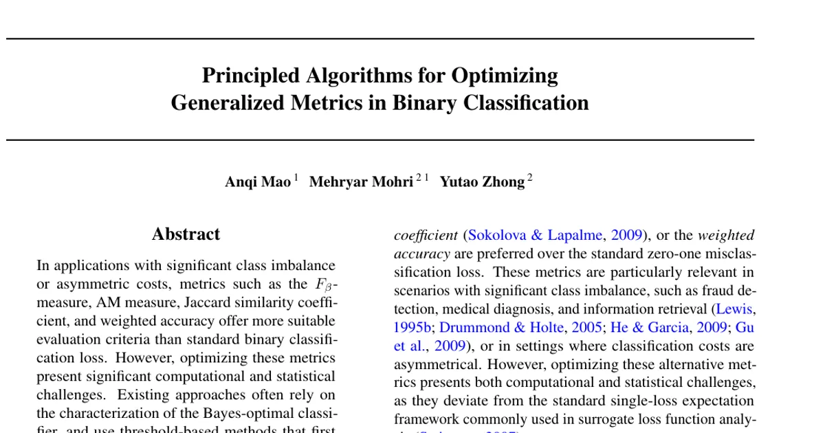 Principled Algorithms for Optimizing Generalized Metrics in Binary Classification