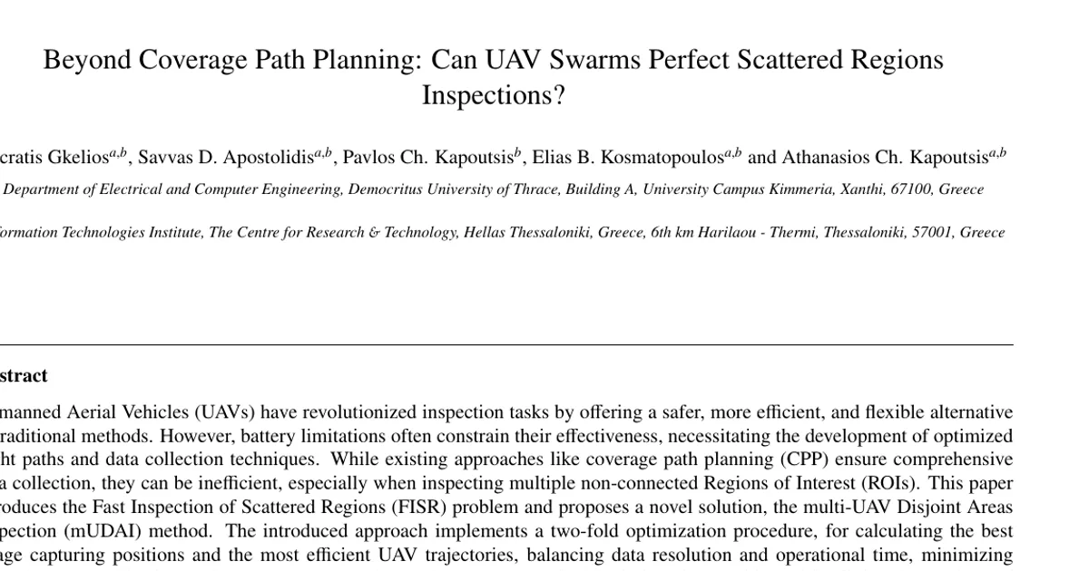 Beyond Coverage Path Planning: Can UAV Swarms Perfect Scattered Regions Inspections?