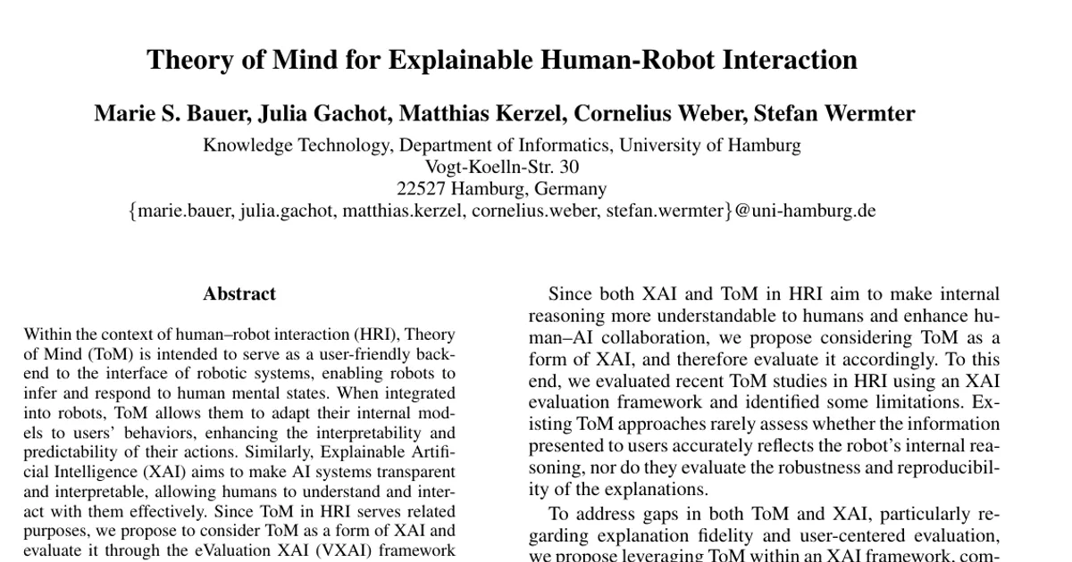 Theory of Mind for Explainable Human-Robot Interaction